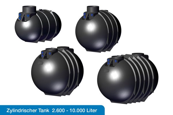 4 Modelle des zylindrischen Tanks. Bis 10000 Liter Volumen.